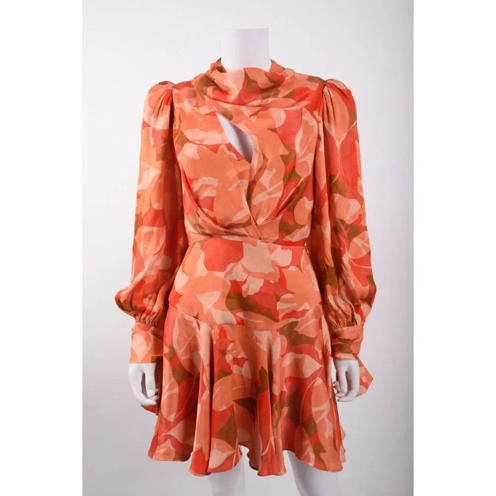 Acler Womens Dunleer Short Dress Floral Print Orange Red Peach  AU 6 US 2 NWT